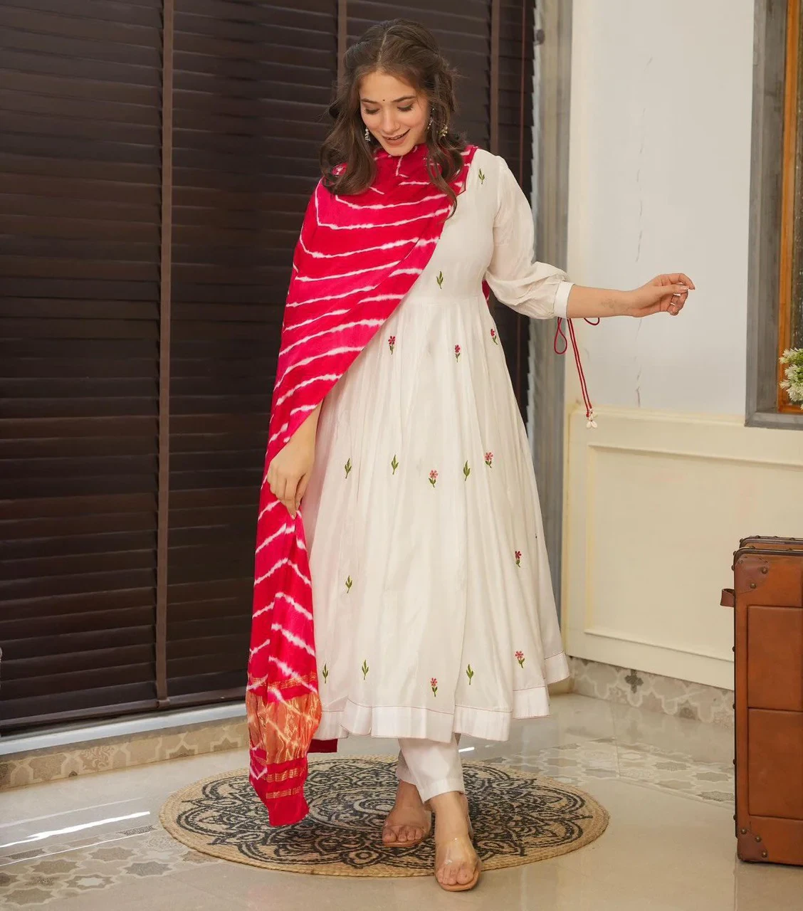 Party Wear Look Anarkali Suit - Bottom & Dupatta With Embroidery Work