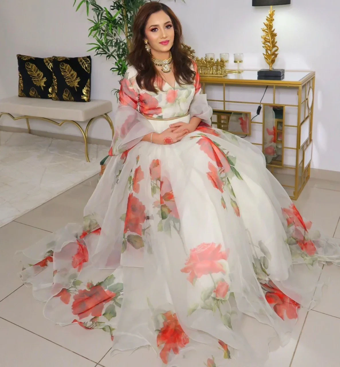 Beautiful Floral Printed Organza Silk Lehenga Choli