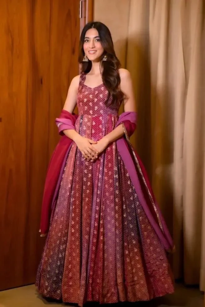 Party Wear Look Beautiful Anarkali Gown And Dupatta