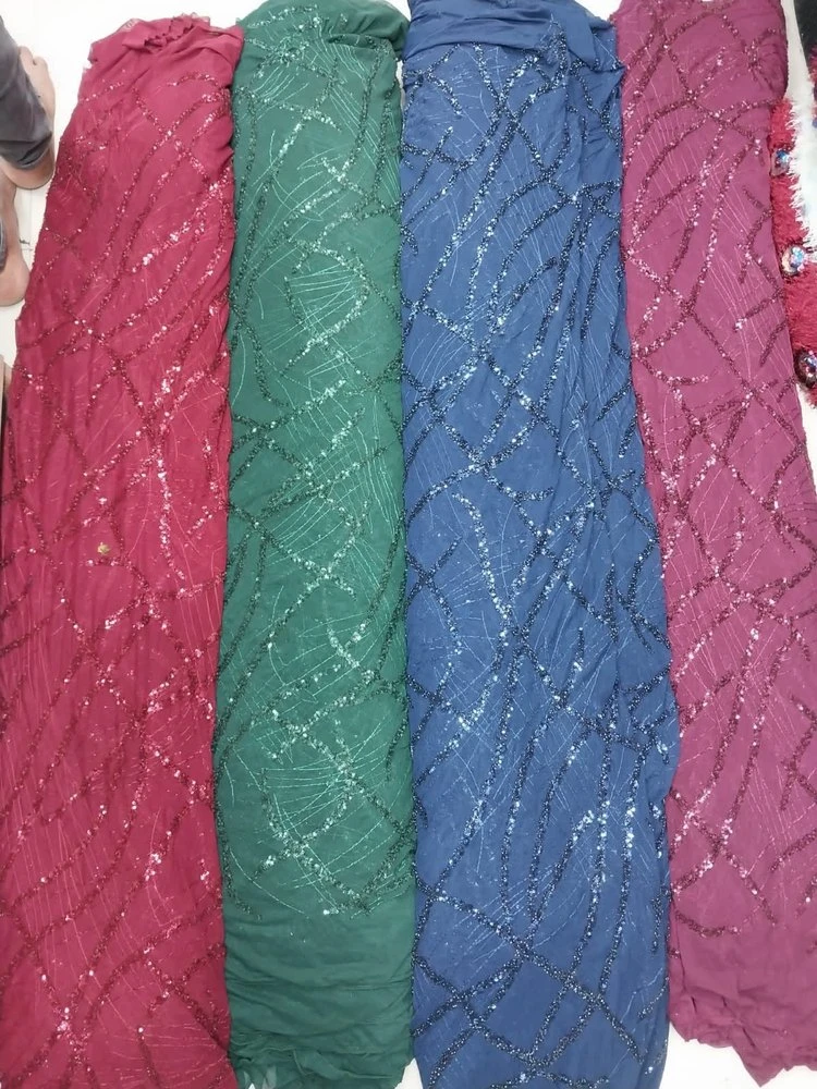 Embroidered Red Fancy Imported Net Fabric